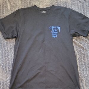 Stussy Black Tee with Blue Graphic